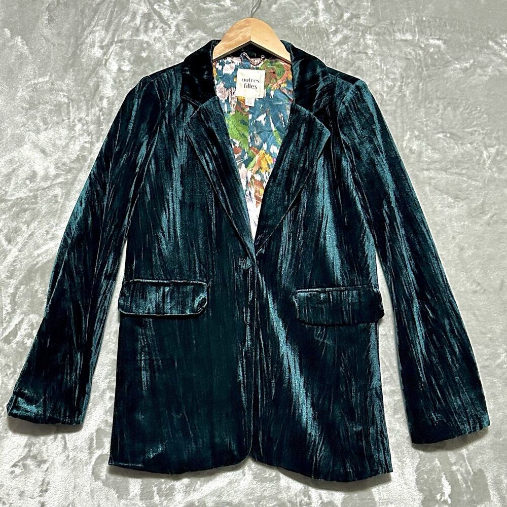 NWOT Autres Filles Velvet Evening Jacket Blazer Womens Size XS Emerald Green